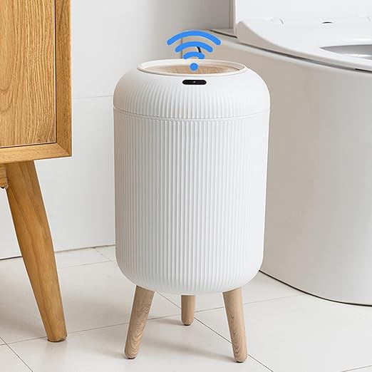 URALFA Motion Sensor Trash Can with Lid 3 Gallon / 11 L Automatic Bathroom Trash Can Touchless Trash Bin Smart Plastic Garbage Can with Removable Legs for Bathroom Bedroom Kitchen Office White