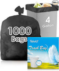 4 Gallon 1000 Counts Small Black Trash Bag Bulk Garbage Bags by Teivio Bathroom Trash Can Bin Liners Small Plastic Bags for home office kitchen