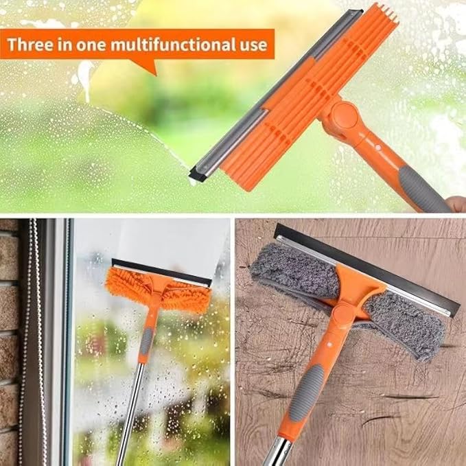 Window Squeegee Cleaner Kit - 2-in-1 Rotatable Window Cleaning Tool with Extension Pole Professional Streak-Free Squeegee with Bendable Head for Indoor/Outdoor Windows &amp Car Glass (Orange 38.45F