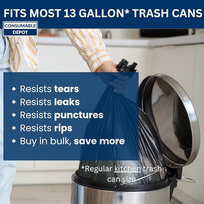 12-16 Gal Trash Bags | 1000 Count | 24 X 33 Black Medium Garbage Bags for Home and Office