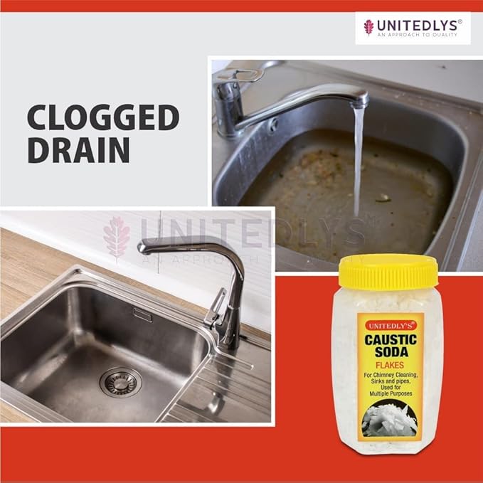 Caustic Soda Drainage Block Remover 350g with Gloves | Chimney Drain &amp Sink Cleaner | Fast-Acting Non-Toxic &amp Odorless Drain Cleaner Flakes | Swift Pipe Cleaner