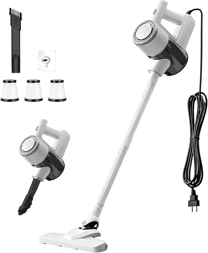 Lightweight Corded Stick Vacuum Cleaner | 33 ft Extra-Long Power Cable | 600W 17Kpa Suction | 1.5L Dust Cup | Washable HEPA Filter | for Hard Floors Tiles Convertible to Handheld