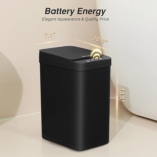 Bathroom Automatic Trash Can 4 Gallon Touchless Motion Sensor Small Garbage Can with Lid Smart Electric Narrow Waterproof Garbage Bin for Bedroom Office Black