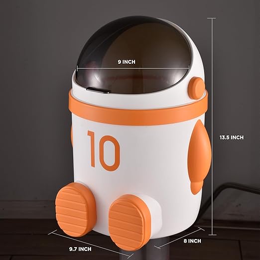 URALFA Astronaut Trash Can 12 Liter /3.2 Gallon Bathroom Trash Can with Lid Cute Garbage Can for Kids Plastic Garbage Can with Swing Lid Spaceman Wastebasket for Bedroom Dorm Living Room Orange