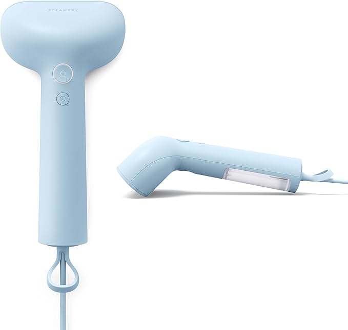 Steamery Handheld Clothes Steamer Cirrus Core 1350W Steam Output 0.74 oz/min Heat up in 15 Seconds Dry Steam Technology Hanging Loop Visible Water Tank Portable Scandinavian Design (Blue)