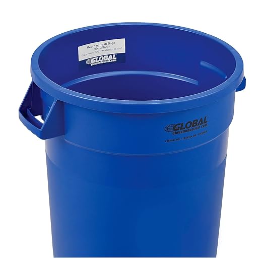 Global Industrial Commercial Round Trash Can 20 Gallon Capacity Plastic Garbage Can Indoor and Outdoor Utility Trash Can Blue 19 W x 22-1/2H No Lid