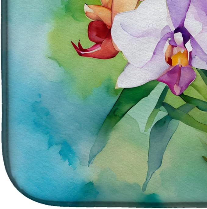 Caroline's Treasures DAC1563DDM Orchids in Watercolor Dish Drying Mat Absorbent Dish Drying Mat Pad for Kitchen Counter Dish Drainer Mat for Countertop 14 x 21 Multicolor