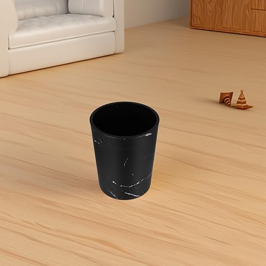 Black Marble Small Wastebasket with Press Ring Plastic Home Office Trash Can for Bathroom Storage and Recycling