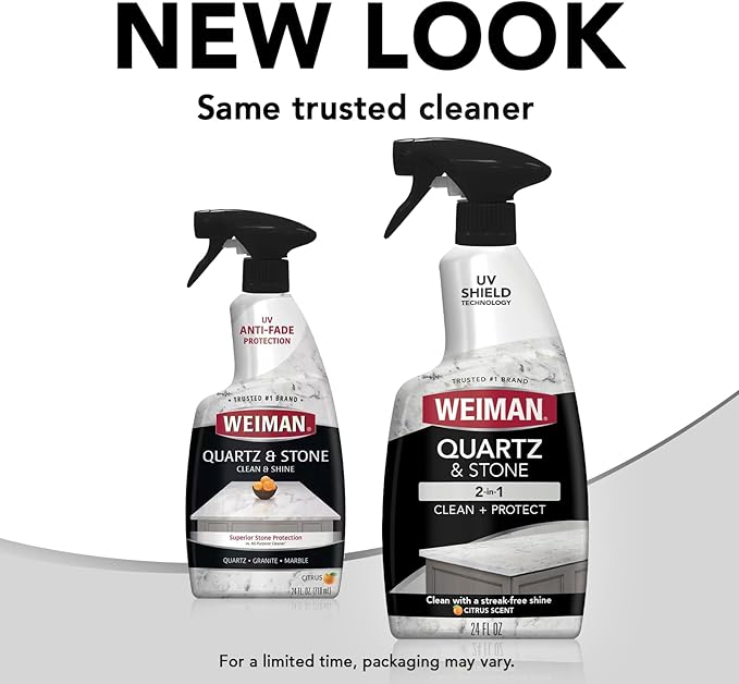 Weiman Quartz Countertop Cleaner and Polish - Clean and Shine Your Countertops Islands and Stone Surfaces with UV Protection 24 Ounce with MicroFiber Towel 2 Pack