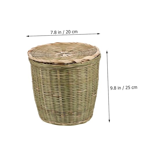 Handwoven Bamboo Storage Basket with Lid Versatile Woven Wastebasket for Kitchen Bedroom and Toy Organization Bamboo Material