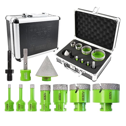 Diamond Core Drill Bits Set - 10pcs Tile Hole Saw Kit 6/8/10/25/35/50/65mm with 2 Diamond Beveling Chamfer Bits for Porcelain Ceramic Tile Granite Marble