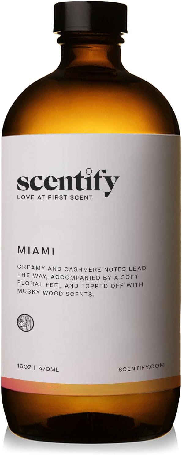 Scentify Miami Aroma Oil Refill Scent for Oil Diffusers - Creamy Cashmere Sandalwood Musk Scents - Luxurious Relaxing Aromatherapy Diffuser Fragrance 470ml 16 oz