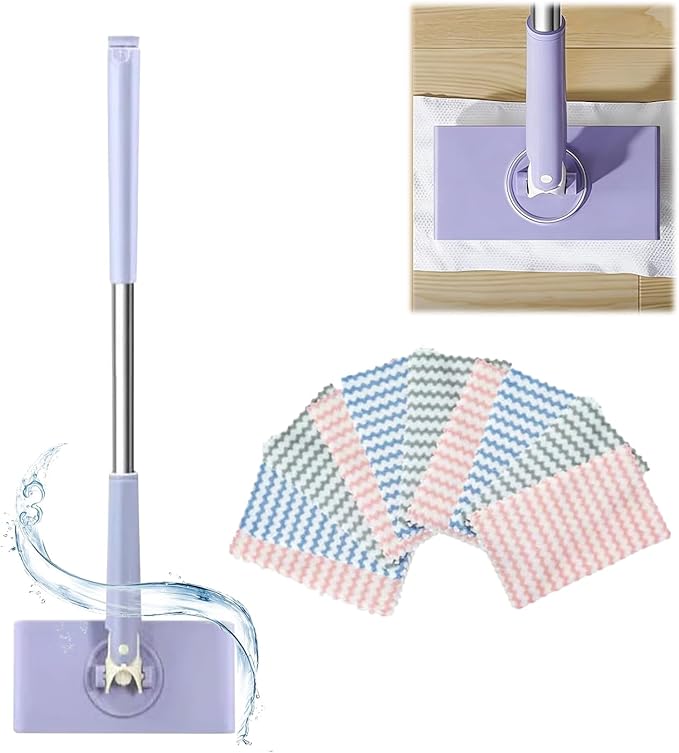 Saker Snap Grip Mini Mop 360° Swivel Head Lazy Mop for Floors &amp Walls Hands-Free Cloth Change Adjustable Handle for Wet/Dry Multi-Surface Cleaning (Purple+10*Cloth)