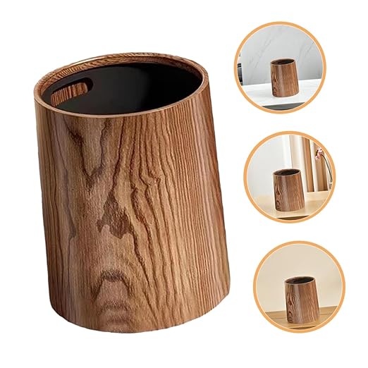 Luxshiny Vintage Imitation Wood Grain Trash Can Large Waste Basket for Kitchen Bathroom and Office Rustic Indoor Garbage Bin Easy to Clean Design