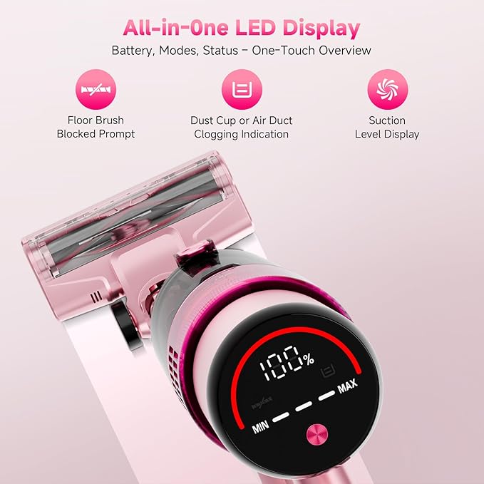 KIKETECH Vacuum Cleaner Self-Standing Touch Screen with LED Headlights Hard Floor &amp Pet Hair Multi-Accessories &amp Long Runtime v18