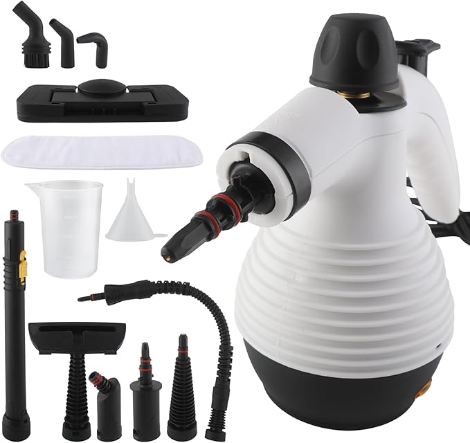 Steam Cleaner Pressurized Handheld Mop Steam Cleaner for Home with 18 PCS Accessory &amp Safety Lock Large Capacity Mop Steam for Cleaning Car Bathroom Shower Window Grime Grease - White