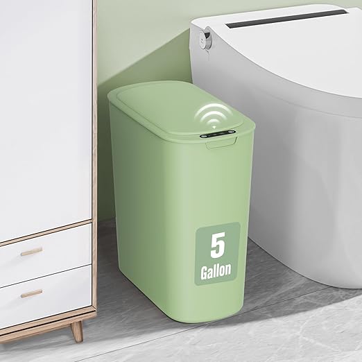Cesun Motion Sensor Trash Can 5 Gallon Automatic Bathroom Garbage Can with Lid Touchless Smart Plastic Slim Wastebasket for Bathroom Office rv Bedroom Living Room Green