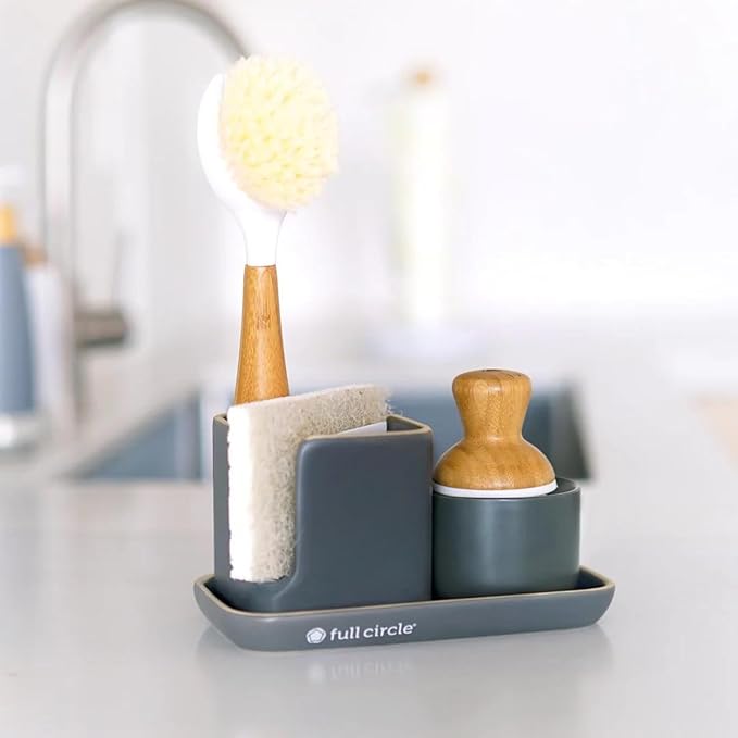 Full Circle Bubble Up Soap Dispenser &amp Dish Brush Set Black &amp White (Pack of 4)