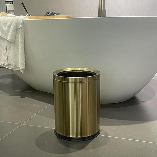 12L/3Gal Antique Brass Bathroom Trash CanBrushed Brass Garbage canSmall Gold Wastebasket for OfficeHotelrestuarantBankBathroomBedroom (Gold 12)