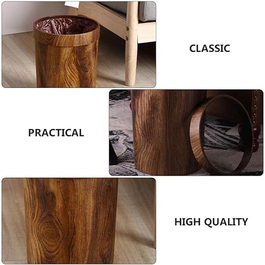 LIFKOME Wood Trash Can Round Wooden Wastebasket Rustic Wastebasket Bin for Home Office Kitchen 4.3 Gallons 25 X 31.5 CM