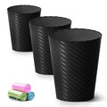 Lysam Bathroom Trash Can 3 Pack 1.8 Gallons Small Trash Can with Trash Bags Bathroom Garbage Can Plastic Trash Bin Round Waste Basket for Bedroom Office Kitchen Room Compact Space (Black)