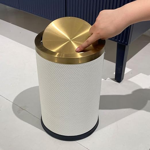 9L/2.3GALModern White Trash Can with Flip LidFancy Gold Waste Paper Baskets for BathroomsGold Trash Can for BathroomBedroom Powder RoomOfficeLaundry Room (9L-White)