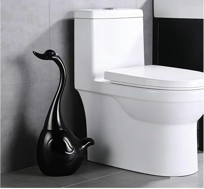 Ceramic Toilet Brush and HolderCute Bathroom Decor Toilet Bowl Brush Household Cleaning Tool for BathtubBlack