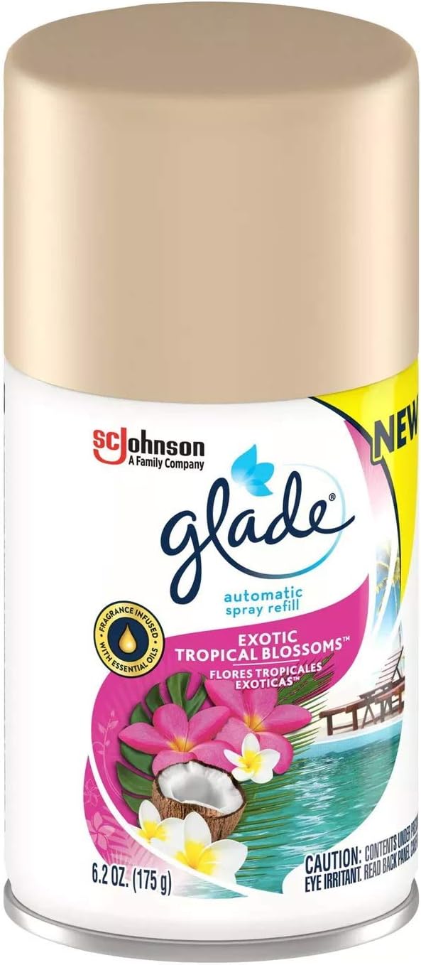 Glade Automatic Spray Air Freshener Refill | Exotic Tropical Blossoms Scent | Limited Edition - 6.2 Ounce Each (Pack of 3)