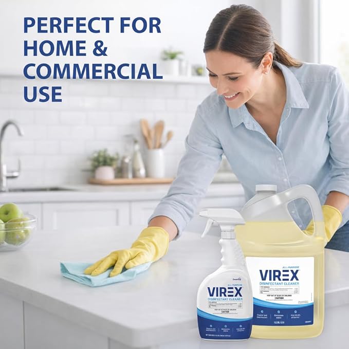 VIREX Diversey CBD540557 All Purpose Disinfectant Cleaner For Home &amp Commercial Use Kills 99.9% of Germs Multi-Surface Lemon Scent 1 Gallon