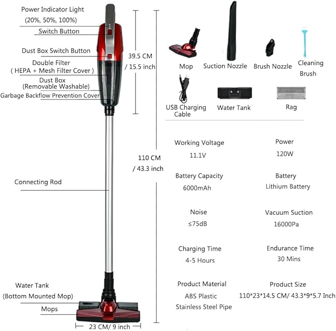 Cordless Wet Dry Vacuum Cleaner and Mop All in One Light Weight Powerful Stick Vacuum Cleaner and Mop One-Step Cleaning Rechargeable Upright Vacuum Cleaner for Home Hard Floor Pet Hair (R