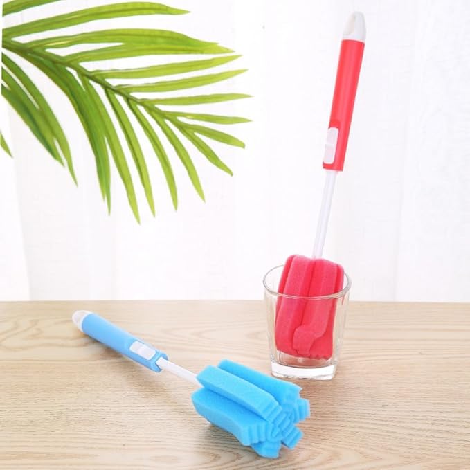 3pcs Household Glass Cup Long Handle Spon Brush Bottle Brush Cup Bottle