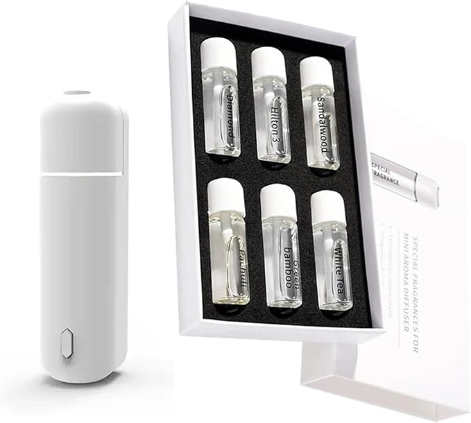 Portable Electric Car Air Freshener Vent Clip - Cordless Aroma Diffuser with 6 Essential Oil Scents(1White 6 perfume)