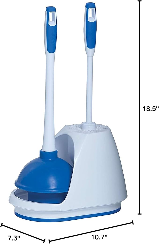 Mr. Clean Toilet Plunger and Bowl Brush Combo with Caddy 3-Piece Heavy-Duty Plunger Toilet Brush and Caddy Set White/Blue (Pack of 4)