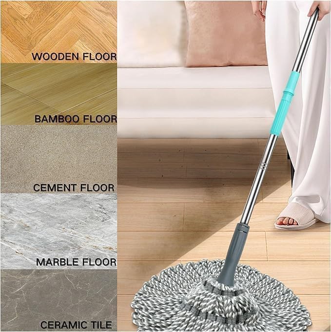 Self-Wringing Twist Mop with Microfiber Head – Reusable Floor Cleaning Mop with Extendable Stainless Steel Handle