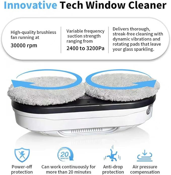 Patiixie Automatic Window Cleaning Robot Window Cleaner Robot Auto Dual Spray 2026 Model Robot Limpia Vidrios AI Path Planning 3000Pa Suction Remote Control Edge Detection for Streak-Free Glass