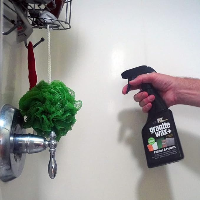 Granite Wax Plus - Granite Cleaner &amp Polish Hard Water Stain Remover Kitchen and Bathroom Cleaner - Streak-Free Shine Carnauba Wax Banana Scent 16 oz