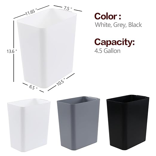 Bathroom Trash Can 4.5 Gallon Bathroom Garbage Can Waste Basket for Office Under Desk Bedroom Rv 3 Pack White