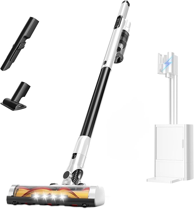 KIKETECH Base Station Pole Cordless Vacuum Cleaner with Automatic Cleaning Up to 45 Minutes Last Suitable for Hard/Wood Floors Pet Hair Blankets.S7-WB-1010