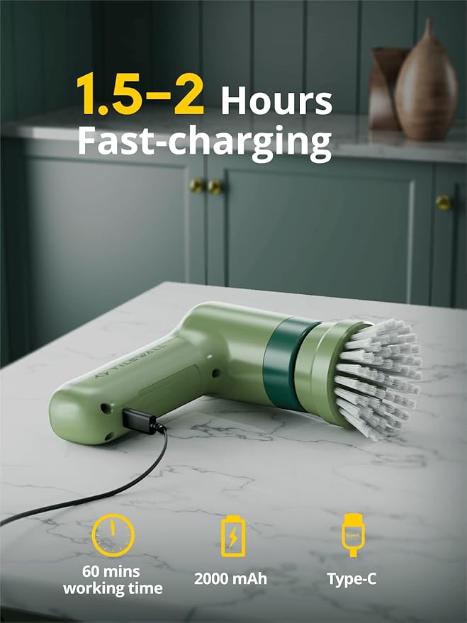 Tilswall M4L Electric Spin Scrubber Lightweight Handheld Cleaning Brush Cordless Bathroom Shower Scrubber with 4 Brush Heads for Kitchen/Dish/Sink/Rust/Tile Floor/Tub/Window/Grout/Stove/Wall