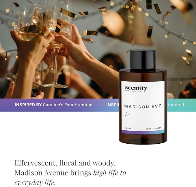 Scentify Madison Ave Aroma Oil Refill Scent for Oil Diffusers – Cassis Blossom Mandarin Neroli &amp White Woods – Luxurious Relaxing Aromatherapy Diffuser Fragrance 100ml 3.38 oz
