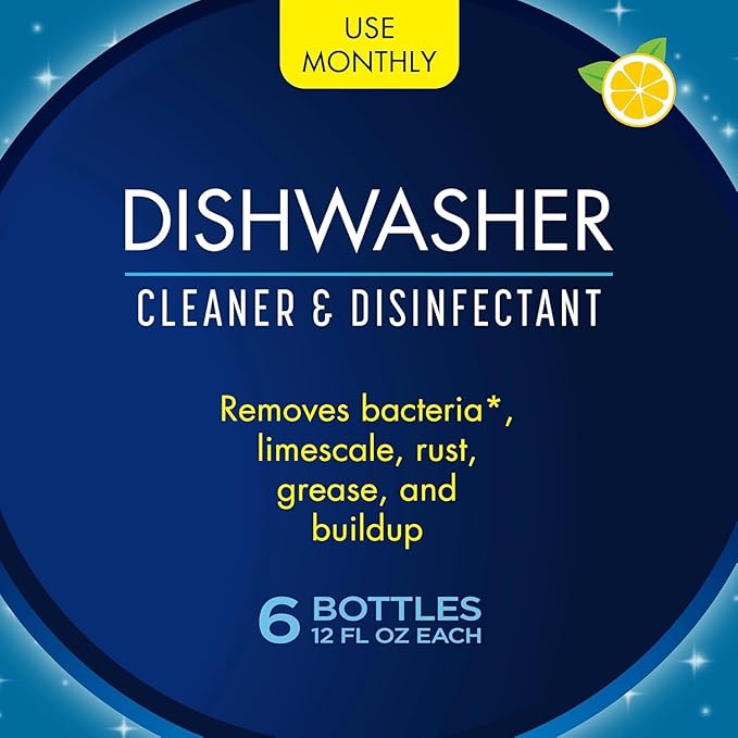 Dishwasher Cleaner Removes Limescale Rust Buildup and Grease Lemon Scent 12 Ounce Bottle 6-Pack