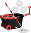 Mop and Bucket Set 360° Spin Mop and Bucket with Wringer Set and 3 Microfiber Mop Refills Stainless Steel 61'' Extended Handle Spinning Mop Bucket System for Floor Cleaning