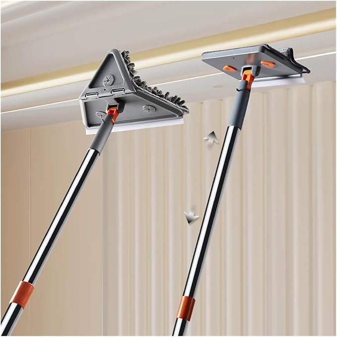 Triangle Microfiber Wall Cleaning Mop with Long Handle Adjustable Dry and Wet Dust for Floor Ceiling Window(Square Cloth Set)