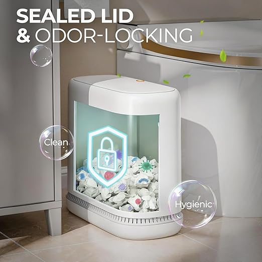 CTIME Small Bathroom Trash Can - Bathroom Garbage Can with Lid and Odor-Lock Seal | Waterproof - OneTouch Press for RV Kitchen Office (3 Gal)
