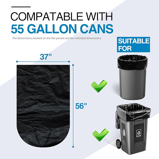 Charmount 55 Gallon Trash Bags1.5 Mil-37x 56 W/Ties Black Large Heavy Duty Garbage Bags for Outdoor Yard Work Lawn &amp Leaf Bags 30 Count