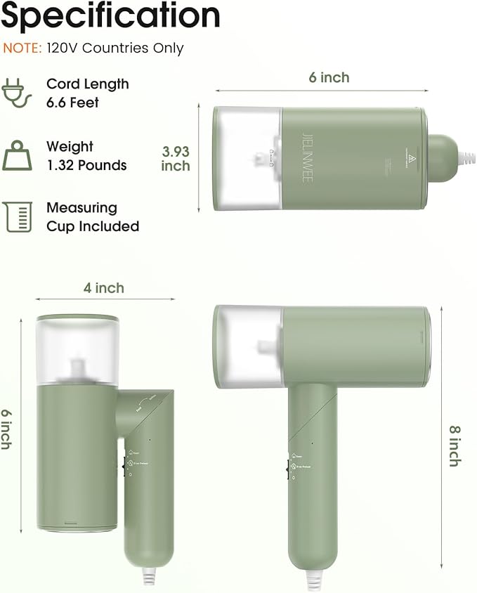 Handheld Steamer for Clothes 1200W Foldable Travel Steamer 20 Sec Preheat Garments Wrinkle Remover 120V Portable Hand Iron with 150ml Water Tank Clothes Steamer for Home Travel-Green