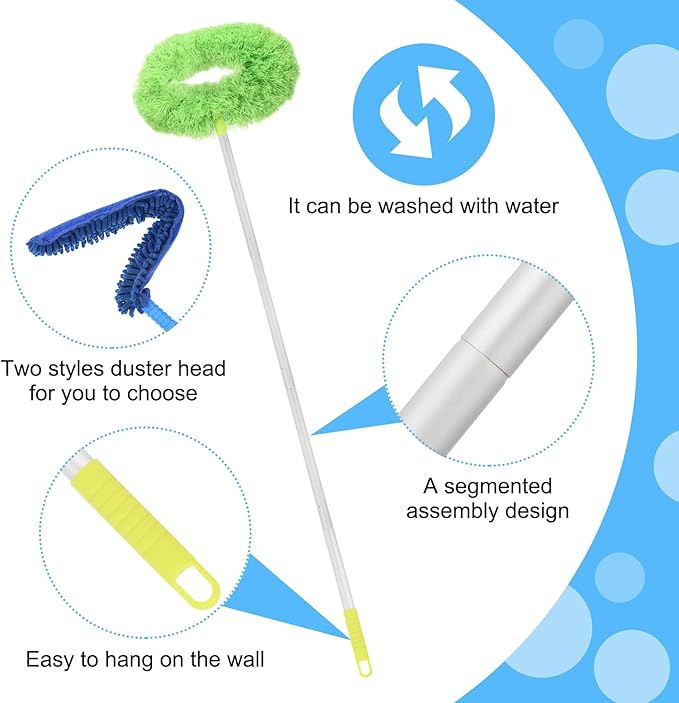 PATIKIL Ceiling Fan Cleaner Duster 12.9 to 59 2 in 1 Microfiber Duster Extendable Handle Fan Blade Cleaning Tool Removable Washable for Furniture Blind Green