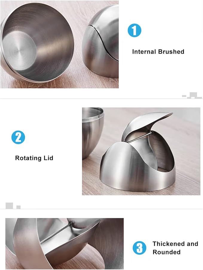 Tyenaza Mini Trash Can Egg-Shaped Stainless Steel Countertop Garbage Bin Mini Desk Can with Swing Lid for Office Desk Coffee Table Vanity Tabletop Bedroom