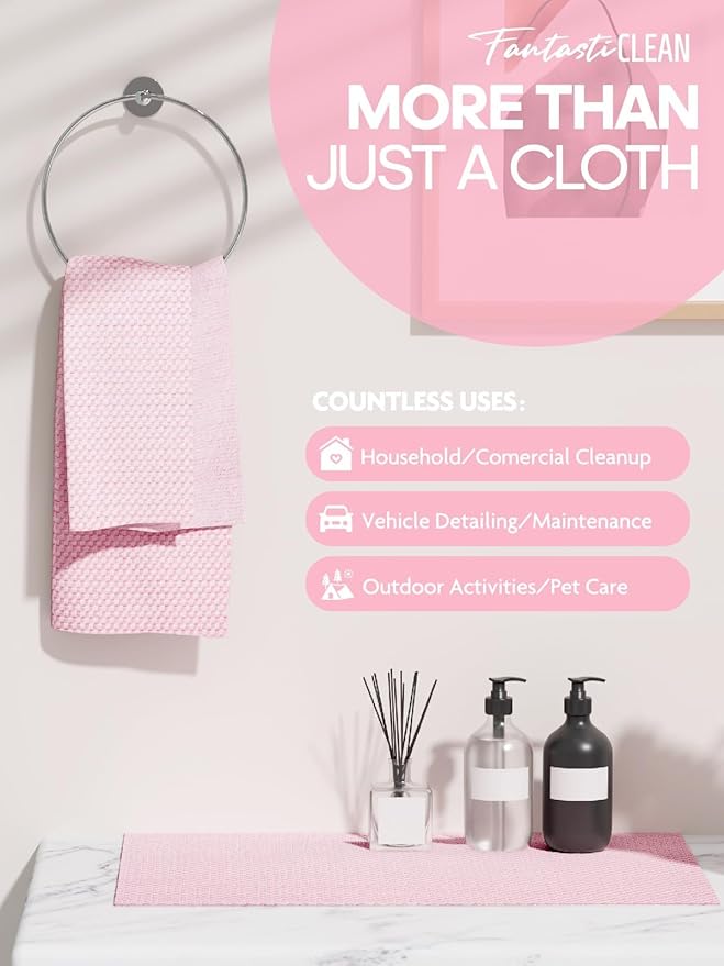 Fantasticlean Large Tear-Away Microfiber Cleaning Cloth Roll - 18'' by 12'' 36 Sheets Thick Dish Cloths Super Absorbent Reusable Kitchen Towels (Pink)