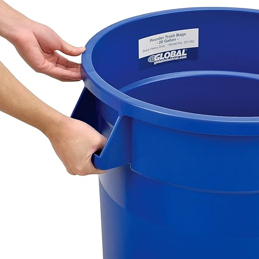 Global Industrial Commercial Round Trash Can 20 Gallon Capacity Plastic Garbage Can Indoor and Outdoor Utility Trash Can Blue 19 W x 22-1/2H No Lid